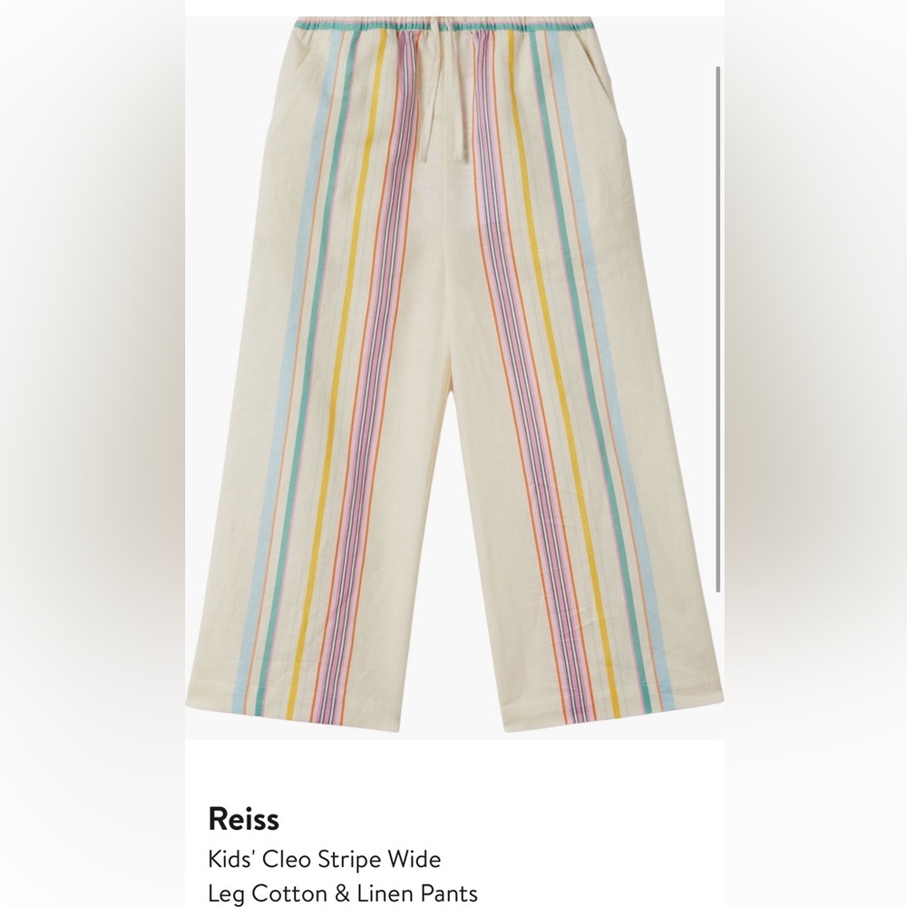 Reiss Multicolor Striped Cleo 100% Linen Drawstring Trousers Size 11-12Y/152cm